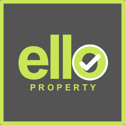 Ello property logo in green and white
