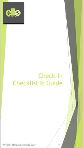A green and white check in checklist with the words " check-in checklist & guide ".